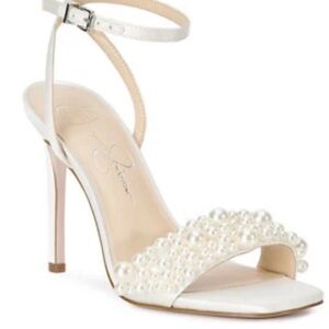 Jessica Simpson Chic White Pearl-Adorned Heels